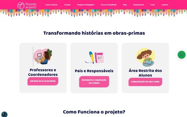 Página inicial do site da Ciranda de Livro