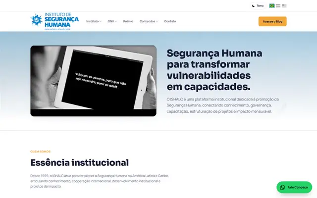 Página inicial do site do Instituto de Segurança Humana