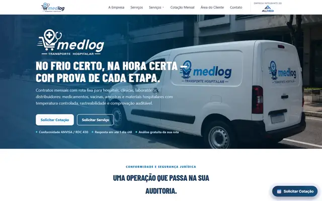 Página inicial do site da Medlog Transporte Hospitalar