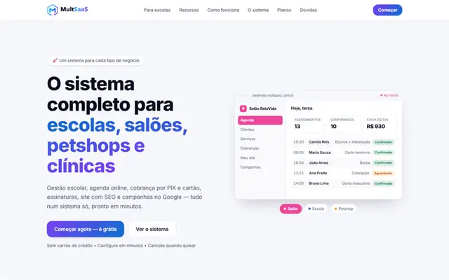 Página inicial do site da MultSaaS